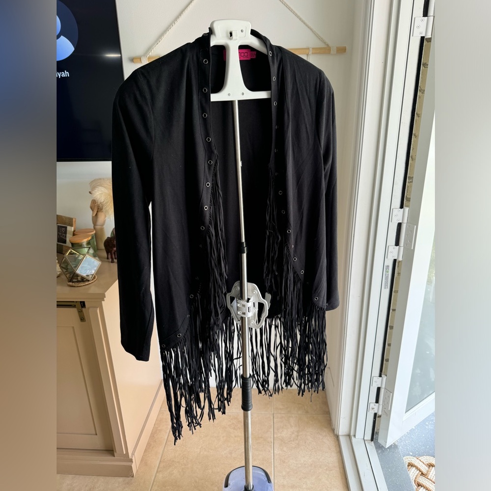 Boho black fringe cardigan